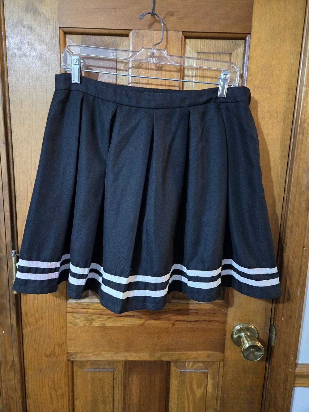 Black Pleated Mini Skirt with White Stripe Trim